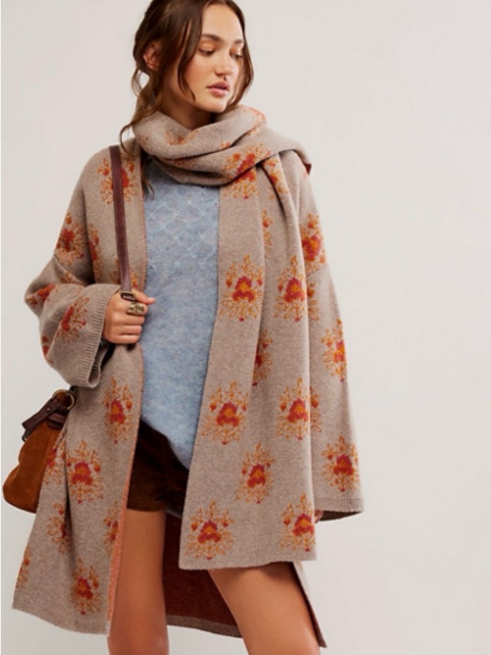 Free People Bali Ayla Scarf Cardigan with Integrated Wrap Scarf
